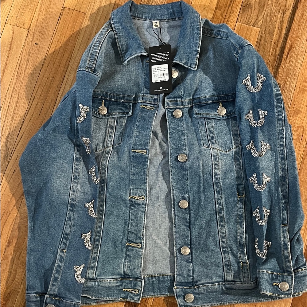 True Religion Blue Denim Jacket with White Embellishments